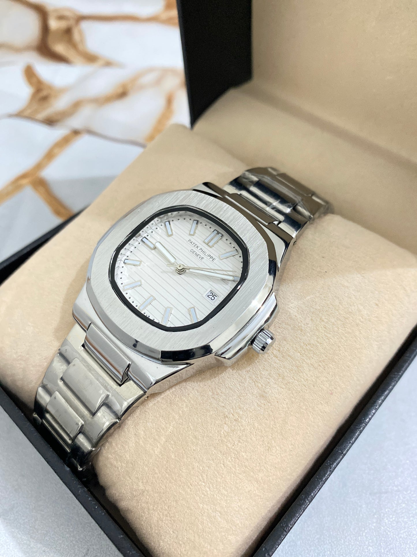 Patek Philippe – White Dial Stainless Steel Luxury Watch