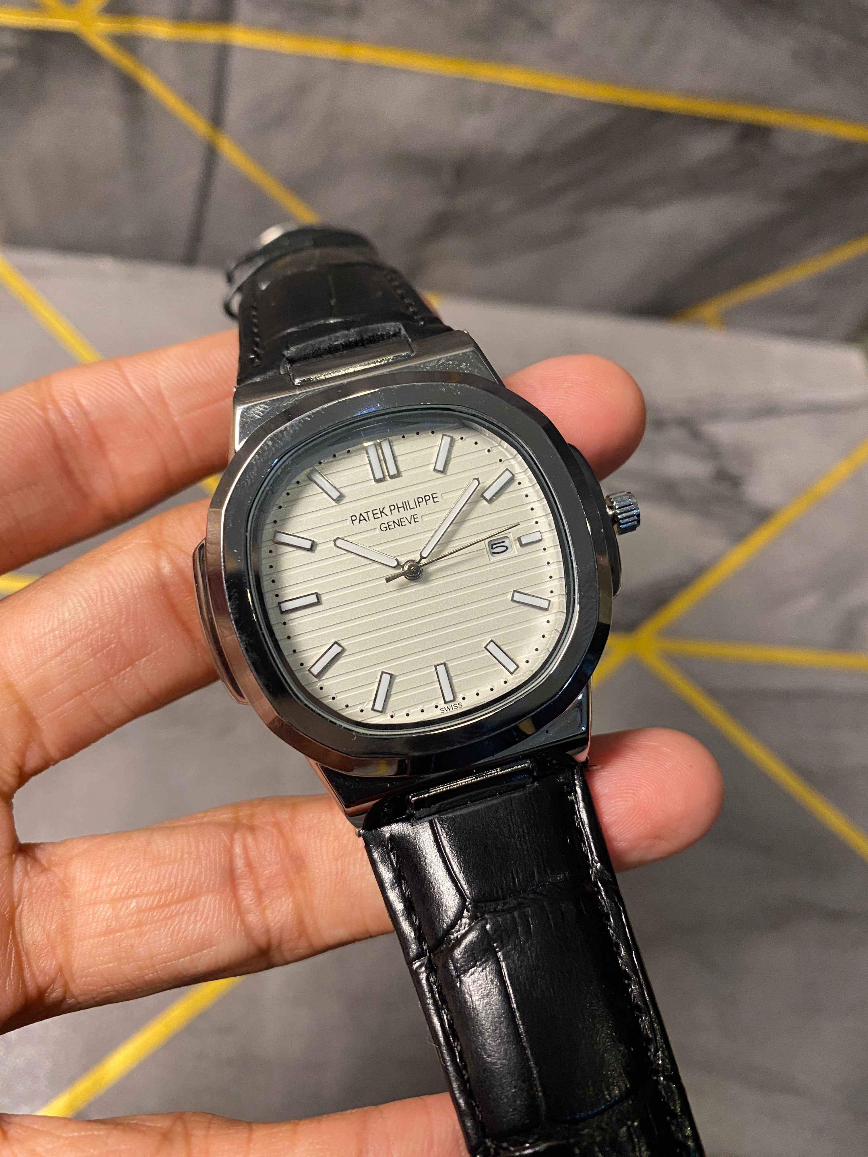 Patek Philippe Strap Watch – Black With White Dial