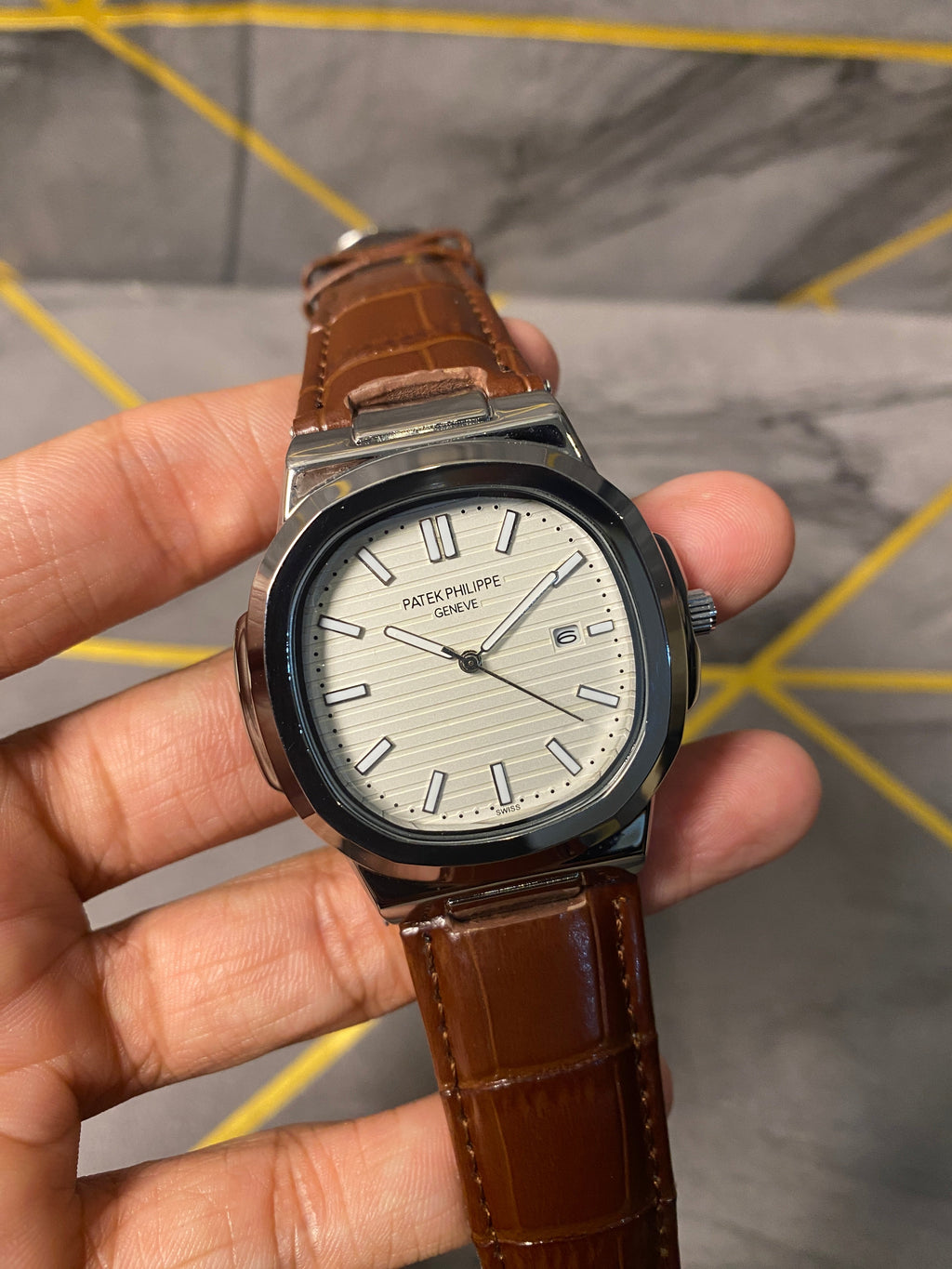 Patek Philippe Strap Watch – Brown with white Dial