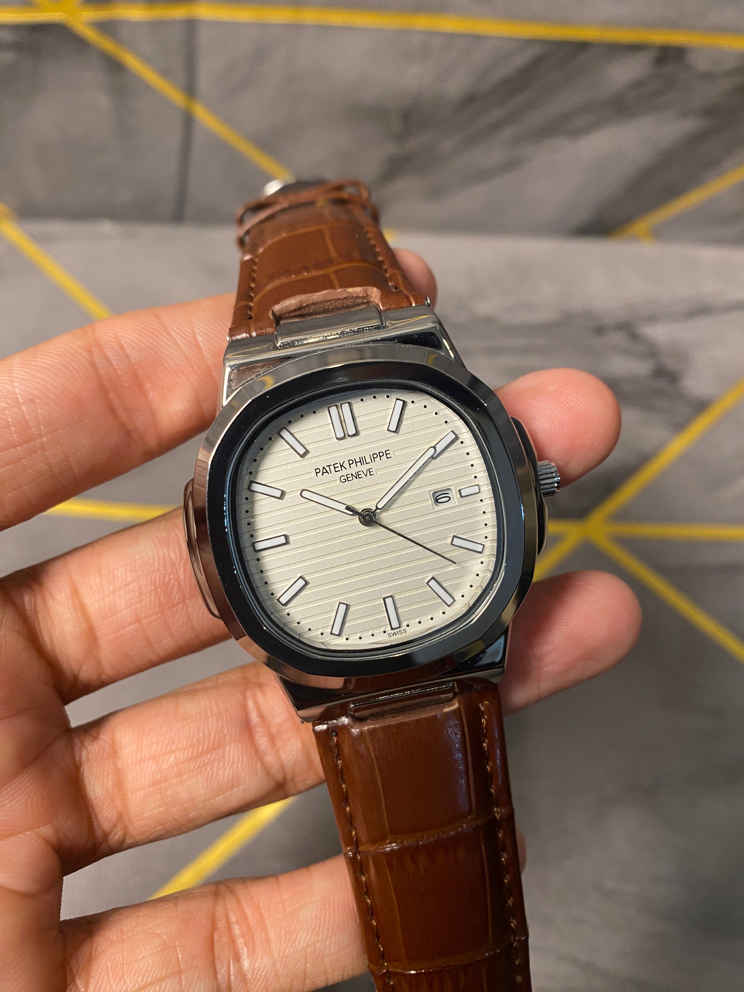 Patek Philippe Strap Watch – Brown with white Dial