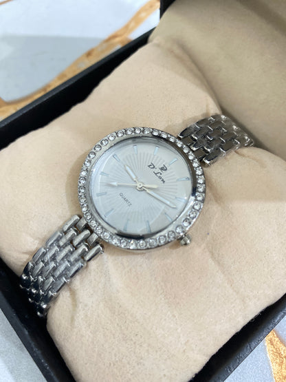 Silver Aura – Crystal Embellished Elegant Watch