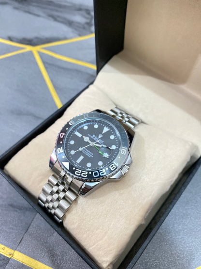 Rolex Style GMT Master – Black & Grey Bezel (Phantom Edition)