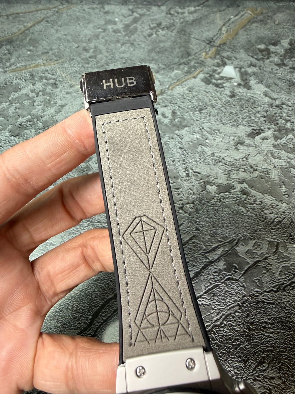Minimal Ash Grey Hologram Leather Branded Watch