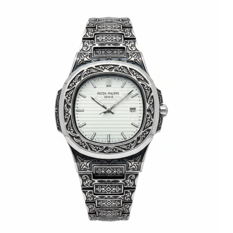 Patek Philippe Texture Watch – Silver With White Dial