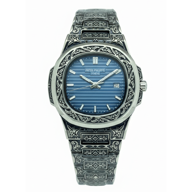 Patek Philippe Texture Watch – Silver With Blue Dial