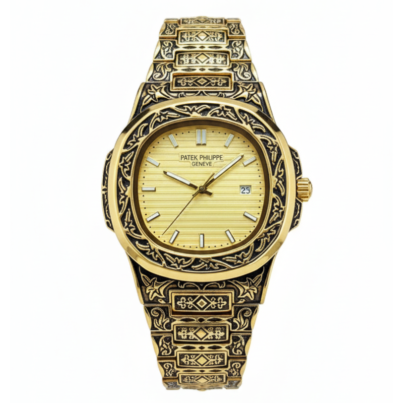Patek Philippe Texture Watch – Golden With Golden Dial